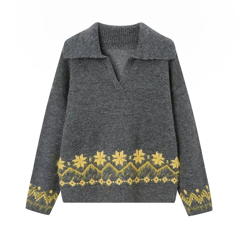 Lace-Up Collar Sweater Set-Up