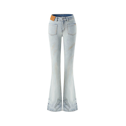 Light Sand Flared Denim Trousers