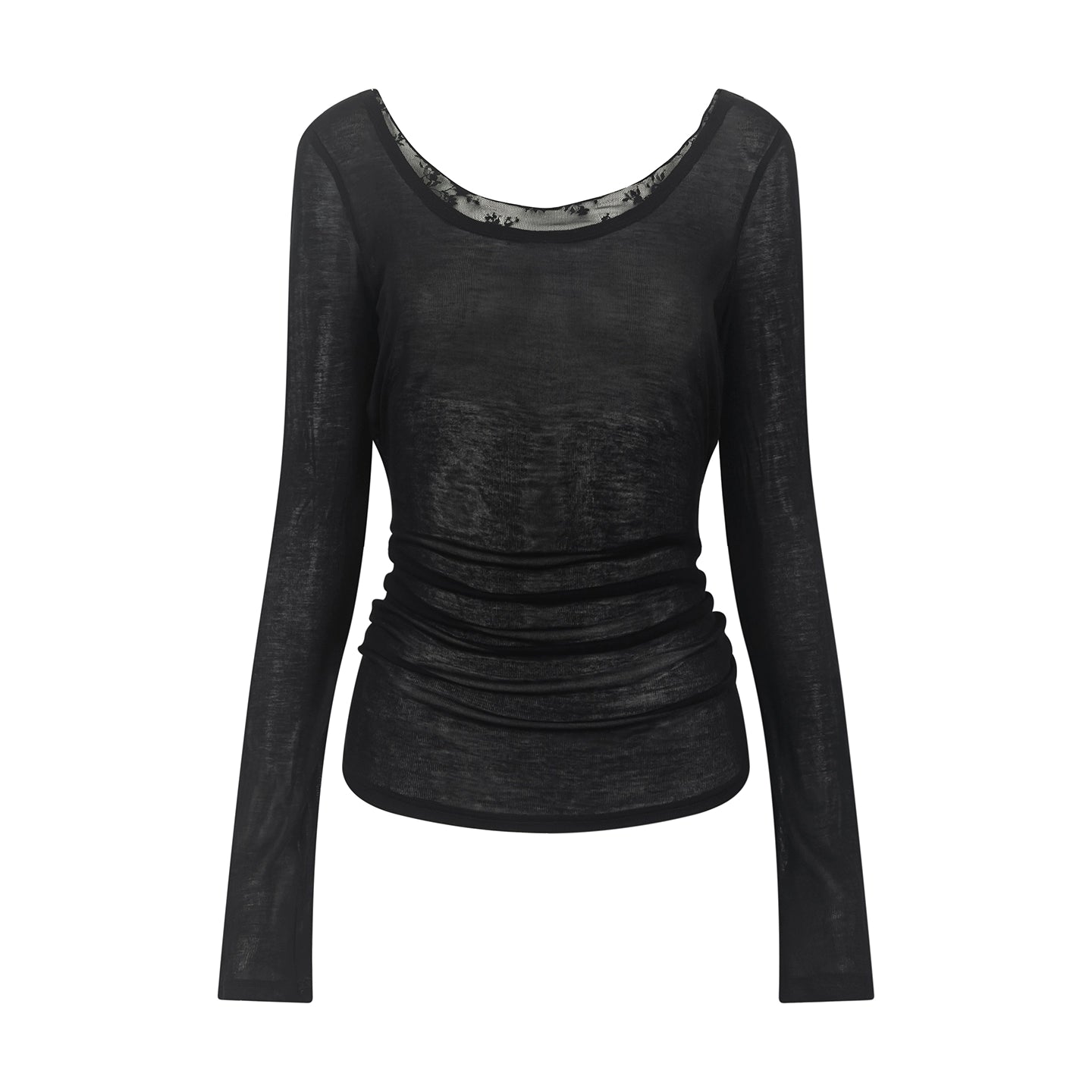 Spliced Long Sleeve Swing Collar T-Shirt