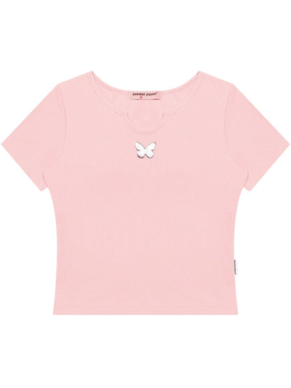 U-neck butterfly short sleeve T-shirt