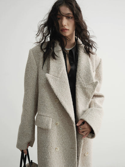 Grainy texture woolen long coat