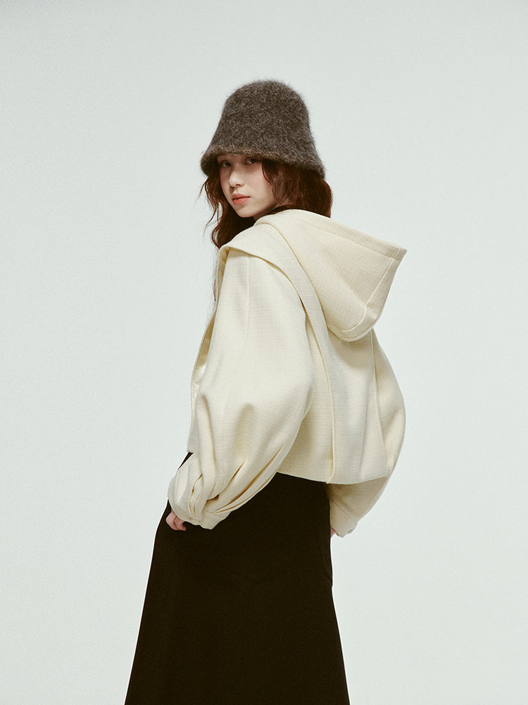 hooded short pleated lantern jacket