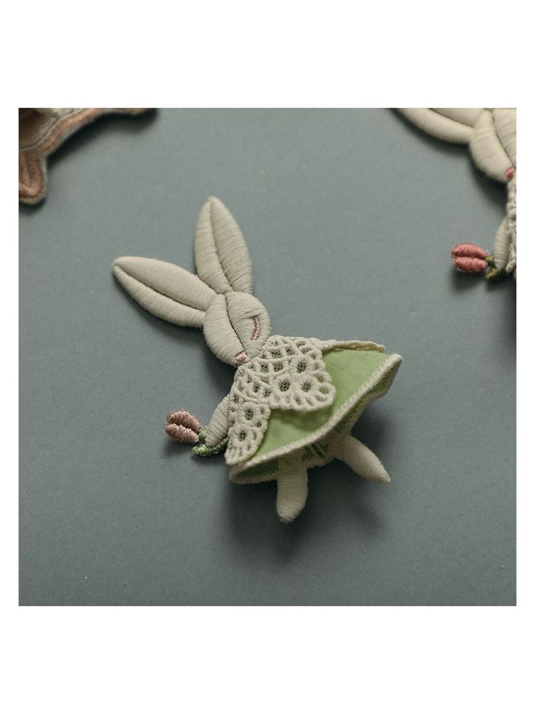 Bunny embroidery brooch