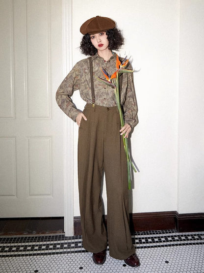 Retro loose suspender pants