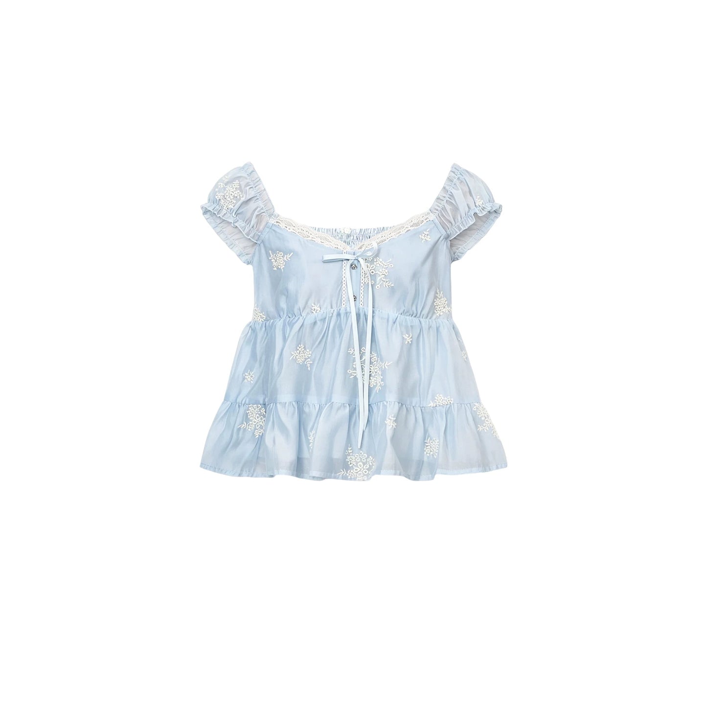 French Lace Puff Sleeve Blouse