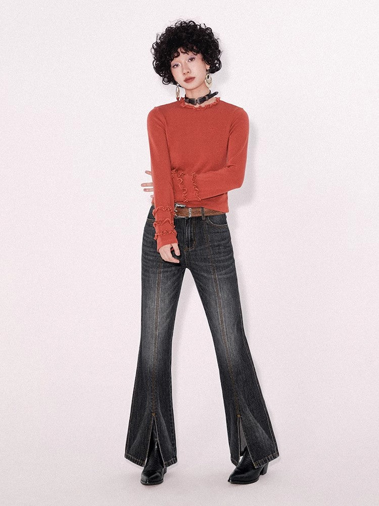 Retro wash dark slim pants