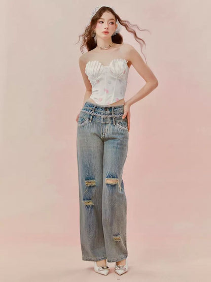 Lace straight jeans