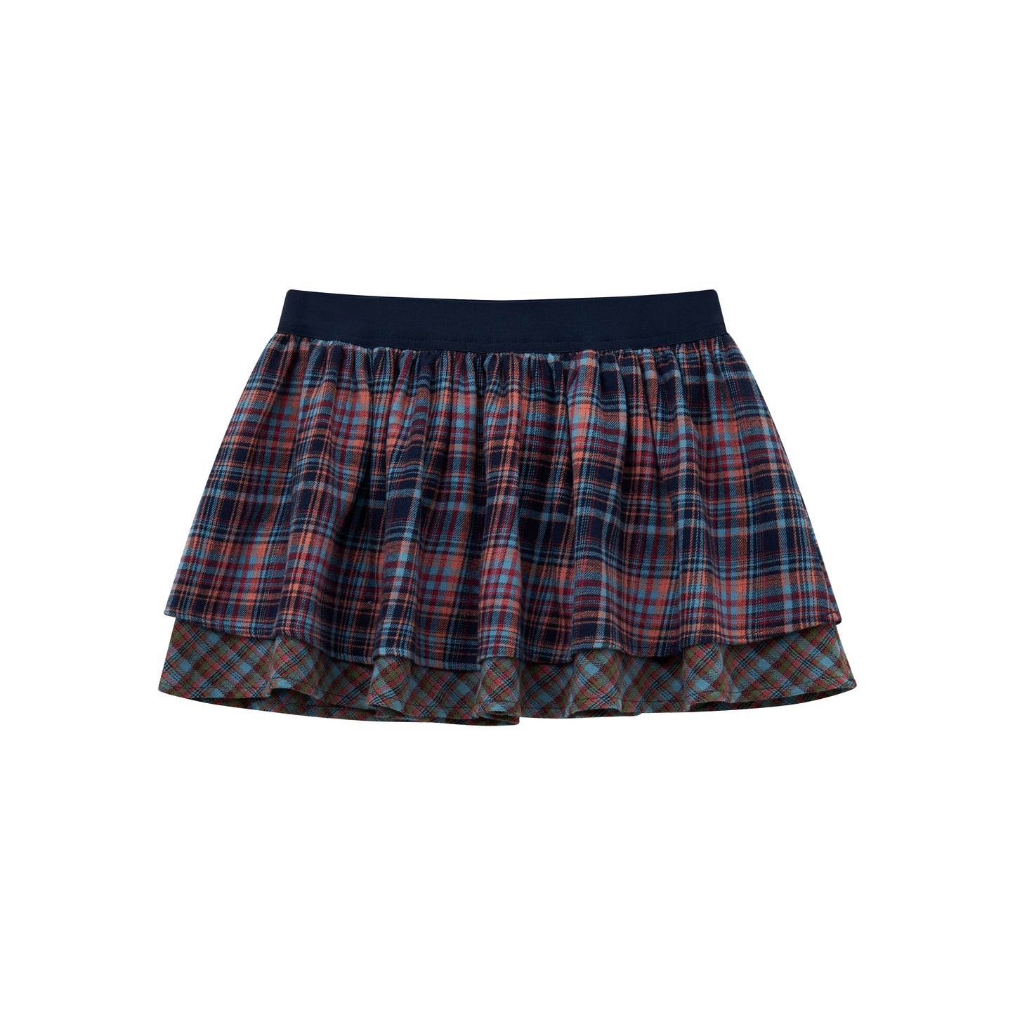 Double Layer Check Pleated Skirt