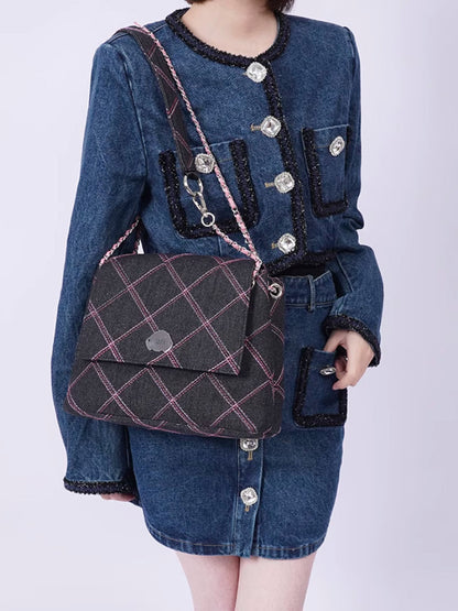 Denim plaid shoulder bag