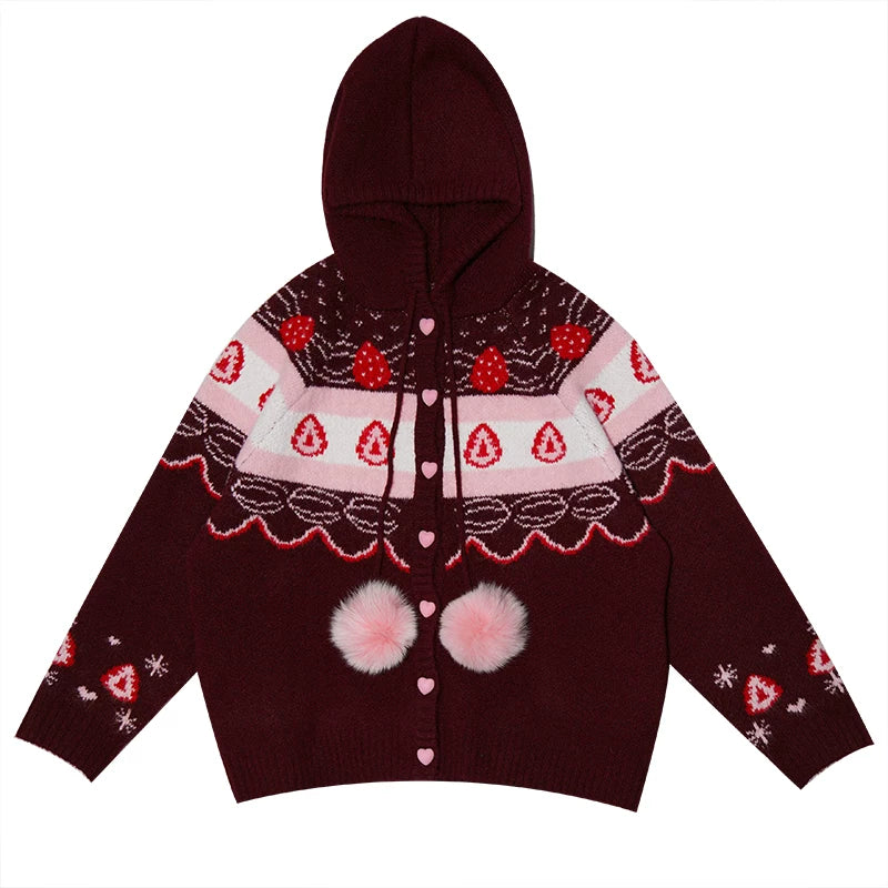 Fair Isle Strickjacke mit Erdbeermuster