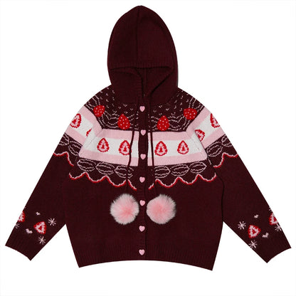 Fair Isle Strickjacke mit Erdbeermuster