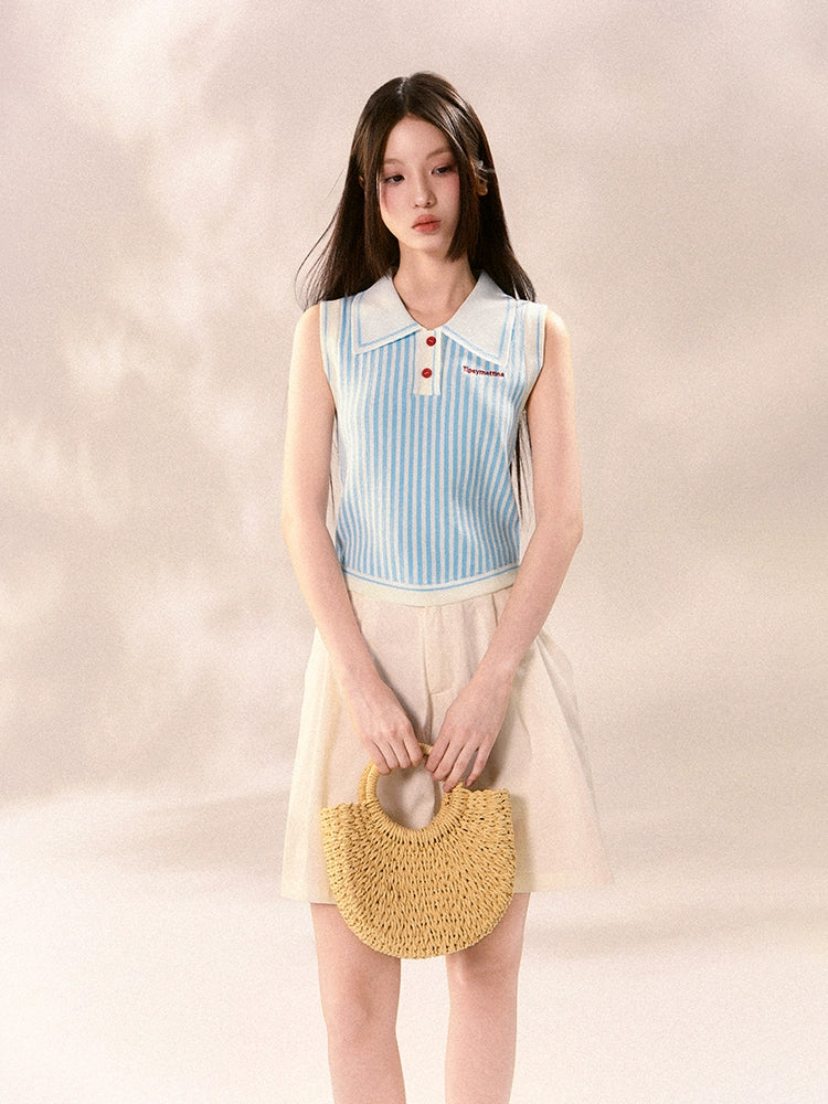 Polo knit short sleeves and pleated skirt