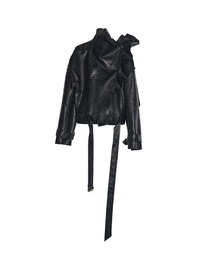 Rüschenynthetiklederjacke