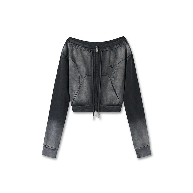 Ink-Dotted One-Shoulder Long-Sleeved Top