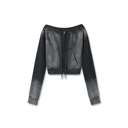 Ink-Dotted One-Shoulder Long-Sleeved Top