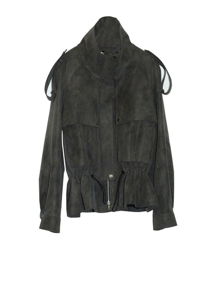 Distressed Matte PU Leather Cargo Jacket
