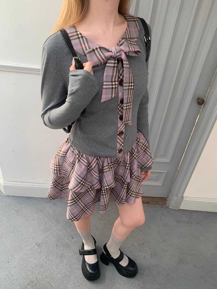 College style plaid cake skirt