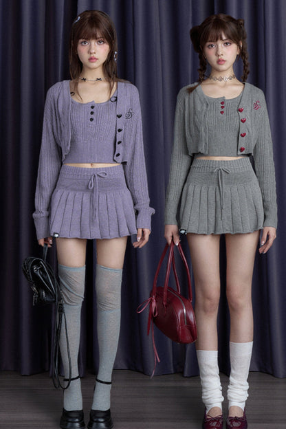 Gray & Purple Lamb Fleece Skirt Set-Up