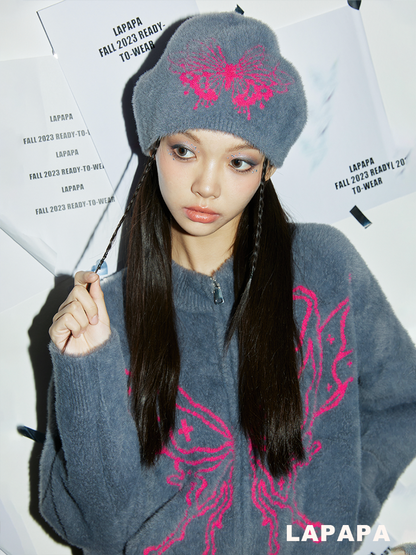 Round neck butterfly sweater + hat