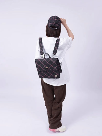 Plaid denim one-shoulder backpack