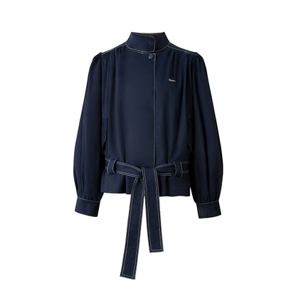 Vintage Navy Blue Patchwork Check Jacket