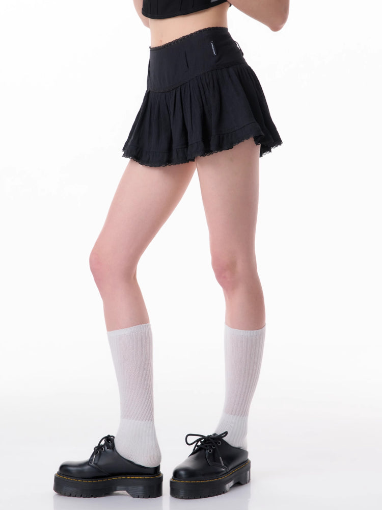 High waist lace a-line short skirt