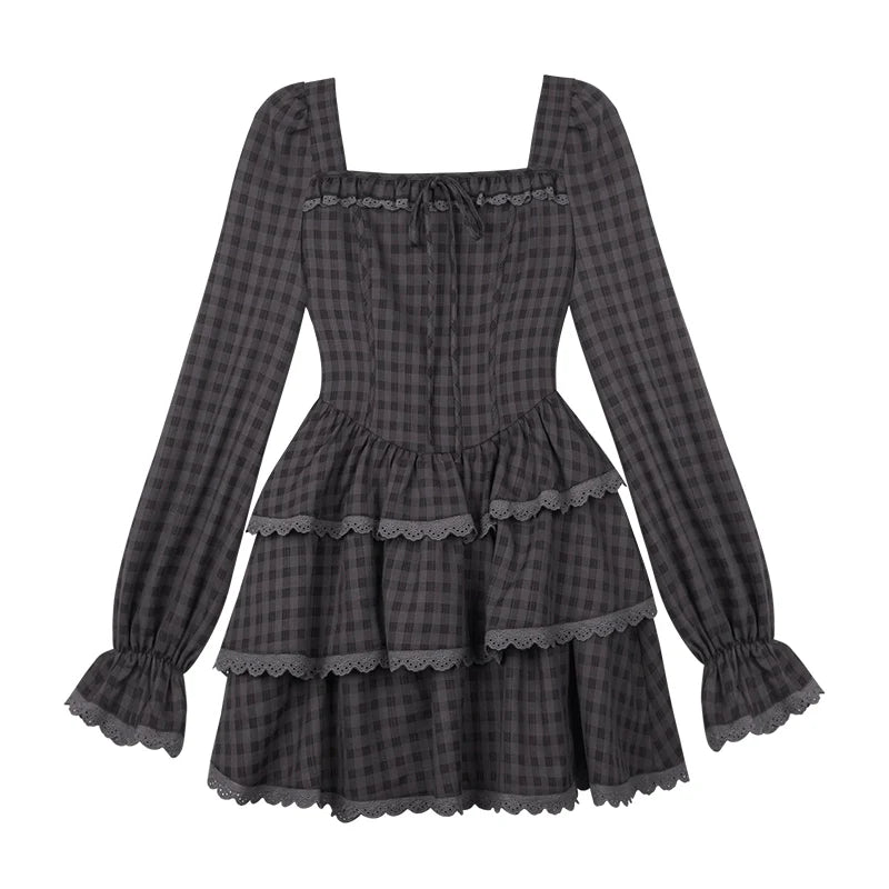 Classic Dark Plaid Princess Dress