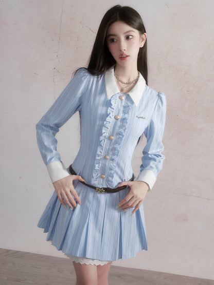 Front Button Frilled Stripe Dress