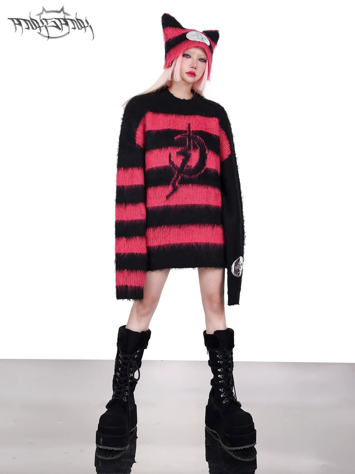 Striped Little Devil Cat Star Man Knit Hat