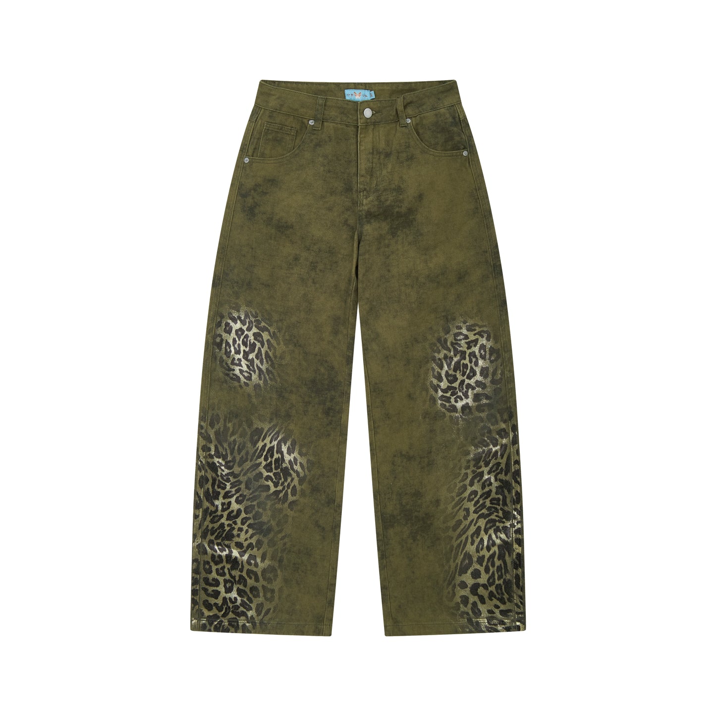 Cotton Washed Leopard Print Denim Pants