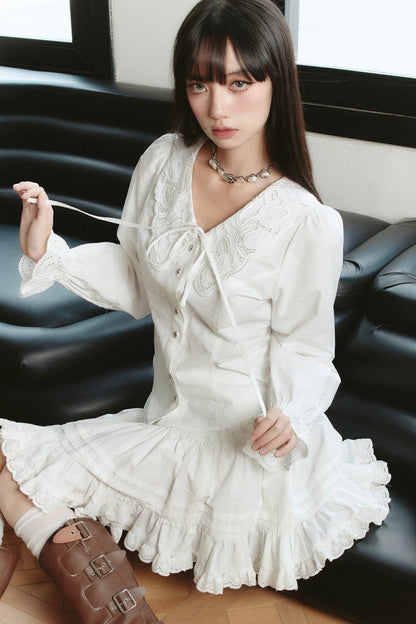 White Dove Lace Shirt Dress Set-Up