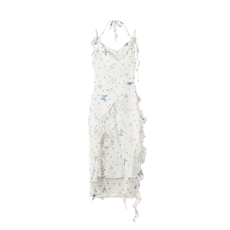 Butterfly Floral Halter Chiffon Maxi Dress