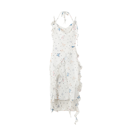 Butterfly Floral Halter Chiffon Maxi Dress