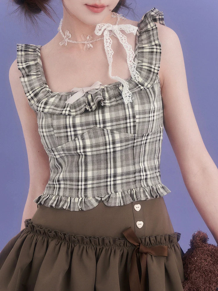 Plaid short suspender top