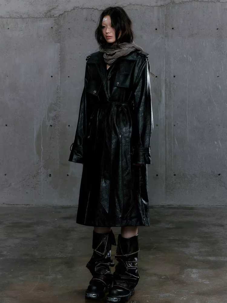 Loose black belted coat