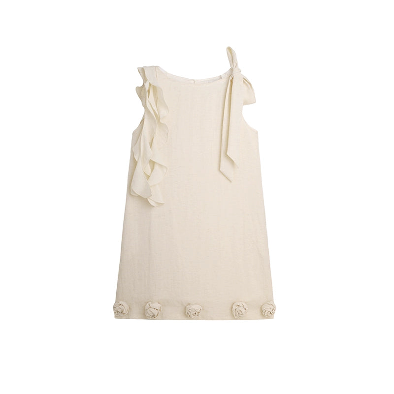 Three-Dimensional Rose Lace Linen-Blend Dress