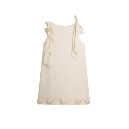 Three-Dimensional Rose Lace Linen-Blend Dress