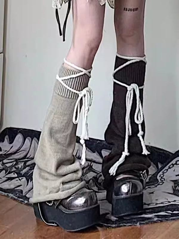 Strap knit leg warmers