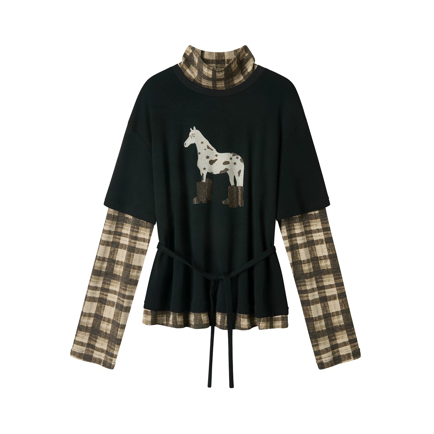 Black Rhinestone Turtleneck Top