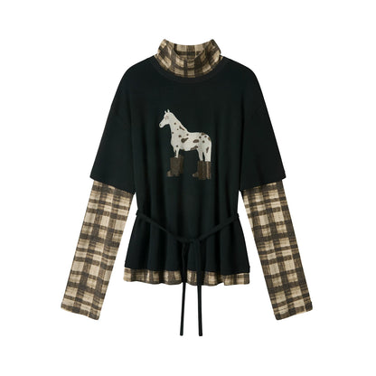 Black Rhinestone Turtleneck Top