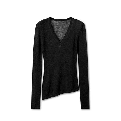 Alpaca Knit Layered V-Neck Long Sleeve Top