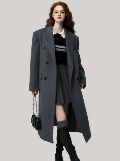 Shoulder pad wool neat long coat