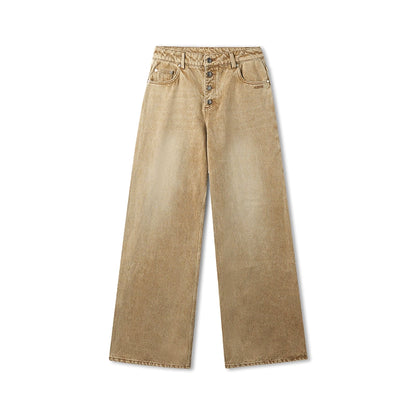 Heavy Washed Twill Denim Loose Jeans
