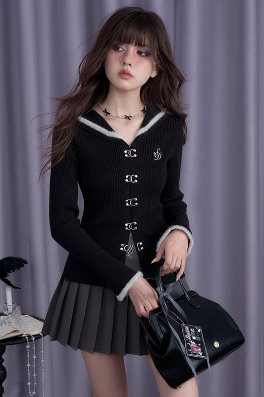 Dark Sailor Collar Imitation Mink Sweater