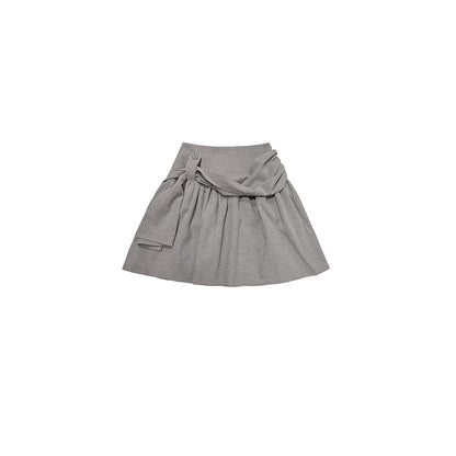 Misty Gray Pleated A-Line Skirt