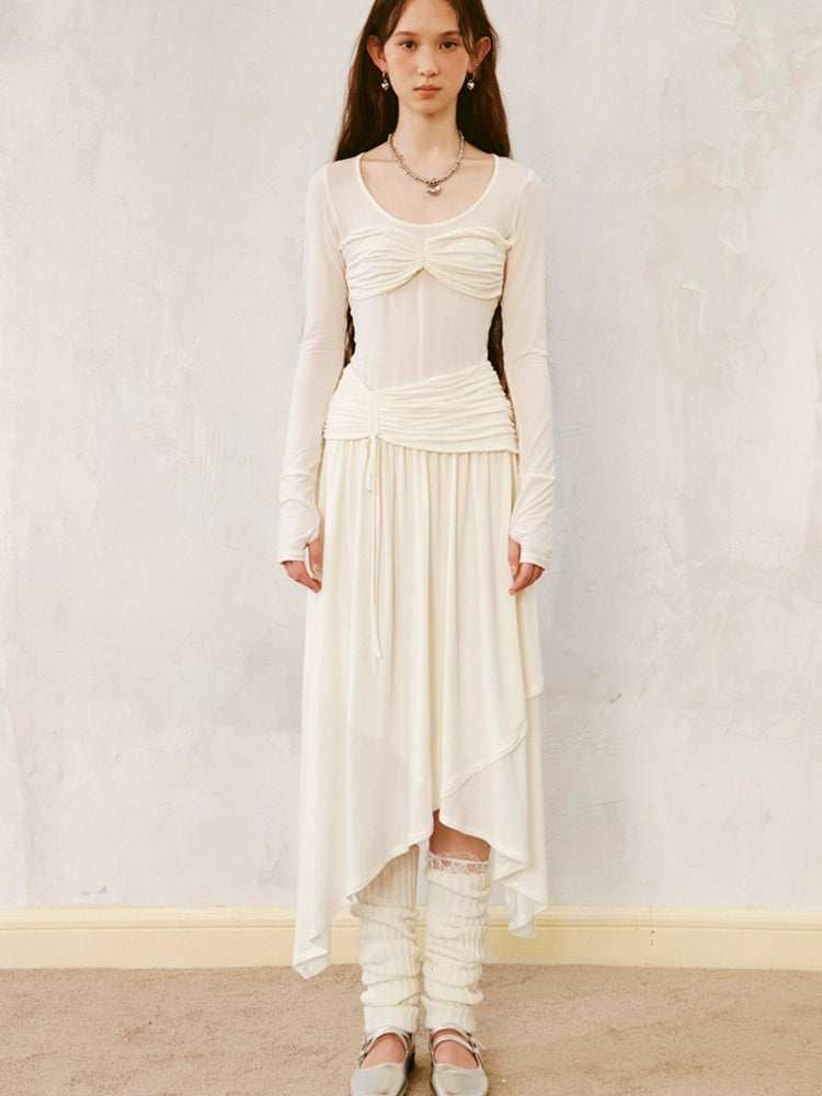 Long sleeve pleated dress