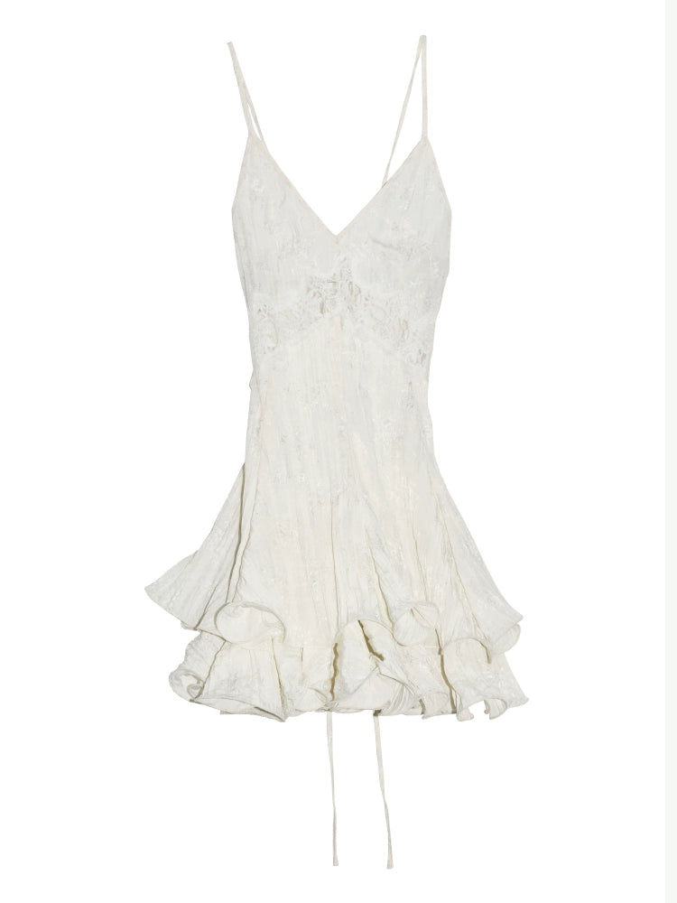 Creamy White Lace Halter Dress