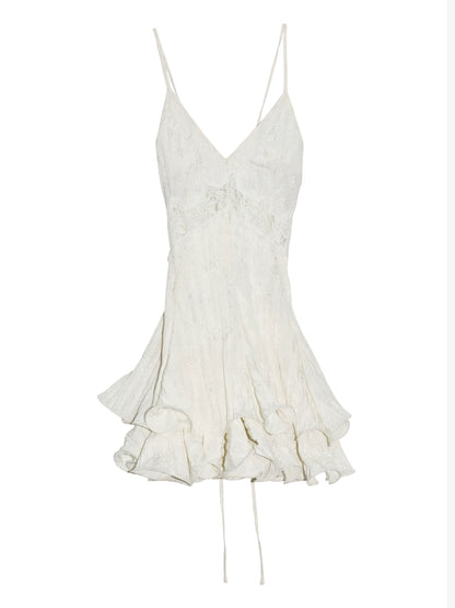 Creamy White Lace Halter Dress