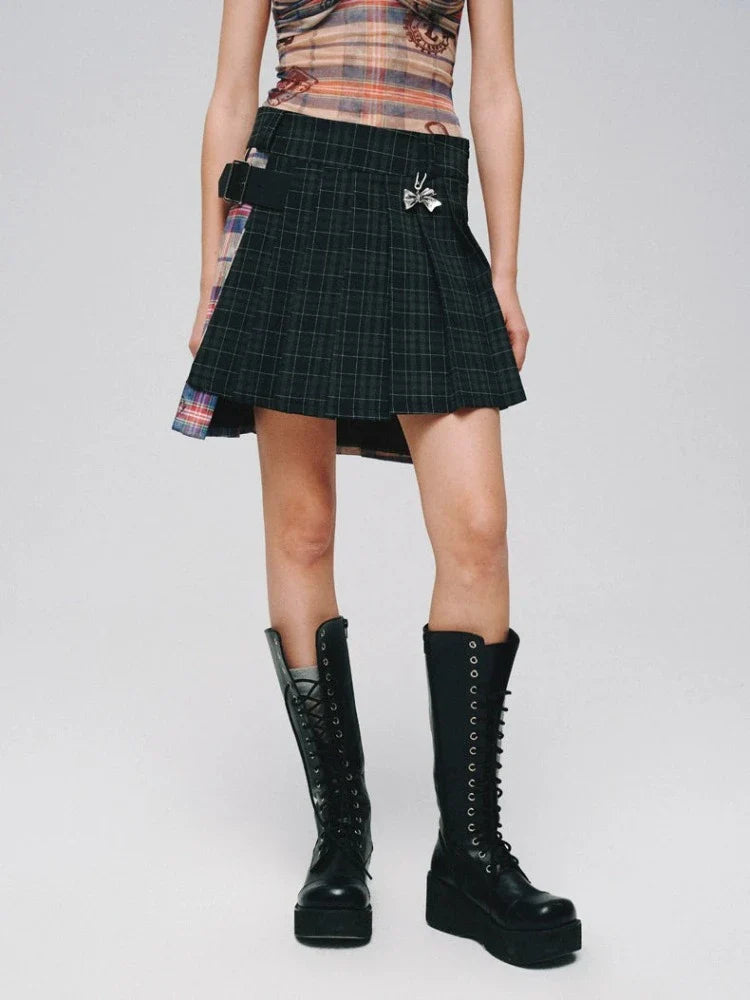 Plaid A-pleated skirt