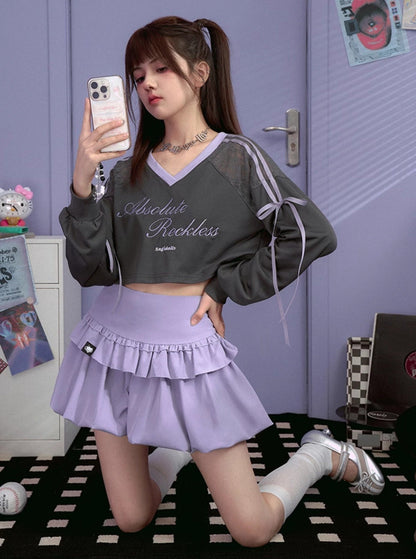 Playful Purple Puffy Short Skirt